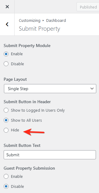 Remove Submit Property Button